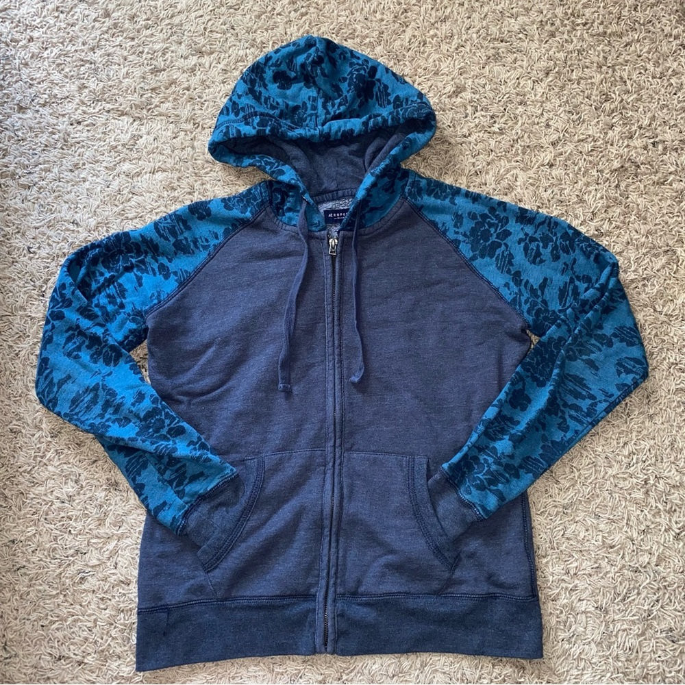 Aeropostale Blue Floral Zip Up Jacket